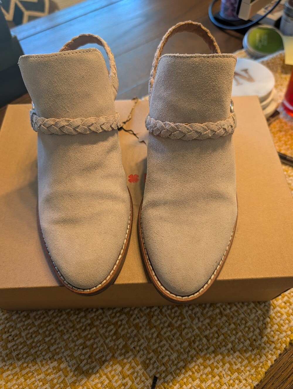 Lucky Brand Beige Suede Braided-Back Slingback Mules